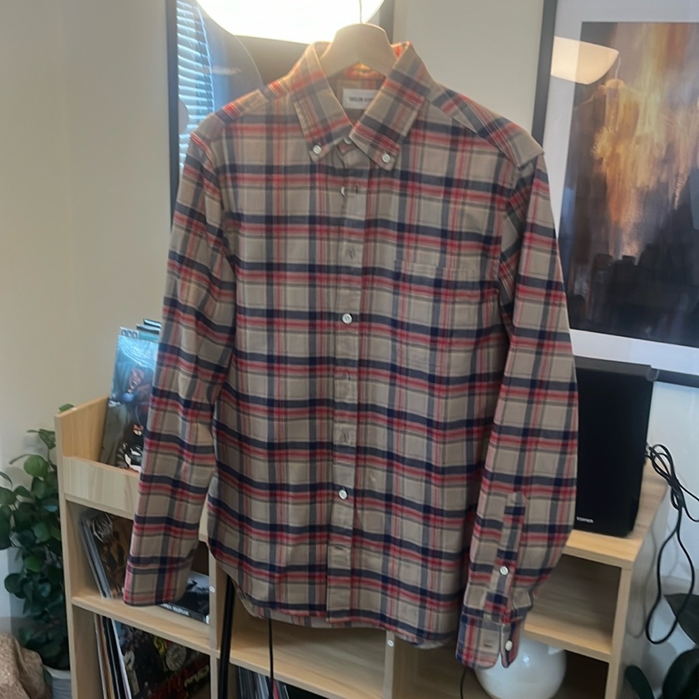 Taylor Stitch mens organic cotton flannel plaid shirt in brown size small / 38